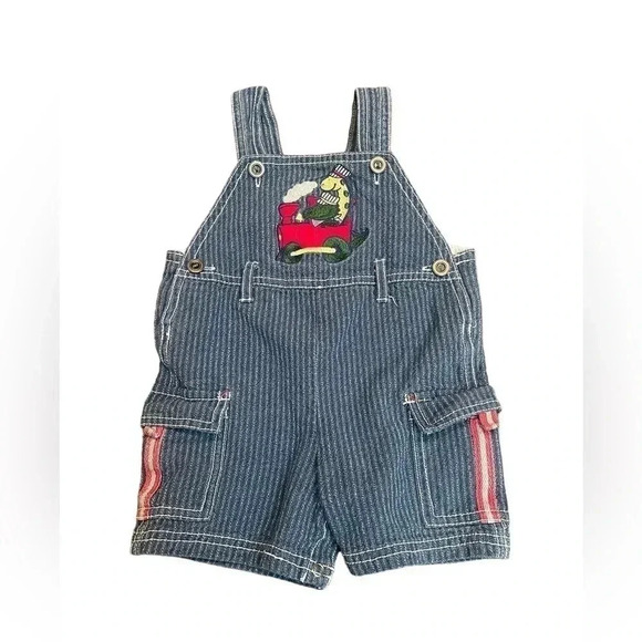 Vintage Baby Stripped Denim Shortall Dinosaur Train Shorts size 12 months - Picture 1 of 11